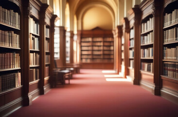 Public library interior out of focus, background.