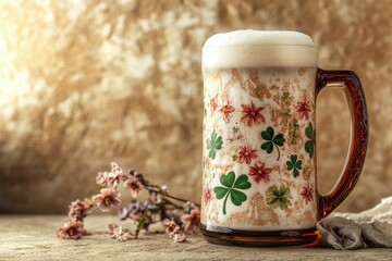 Celebrate St Patrick's Day with this festive beer mug featuring a shamrock design, perfect for Irish-themed events and parties.