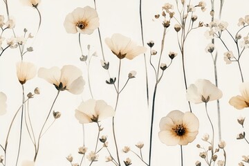 A modern and stylish floral wallpaper featuring a textured design with neutral color tones.