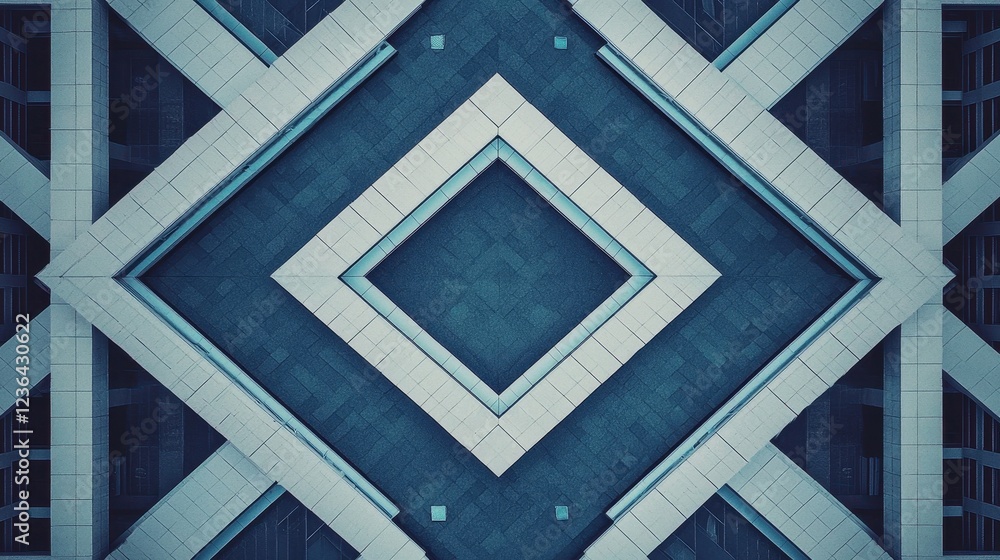 Poster geometric symmetry in modern architecture with cool tones and shapes