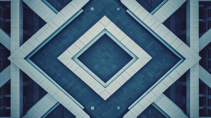 Obraz premium Geometric Symmetry in Modern Architecture with Cool Tones and Shapes