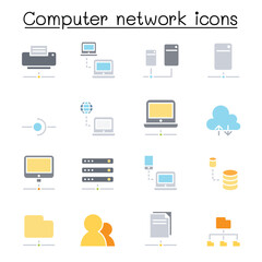 Computer network icon set in thin line style