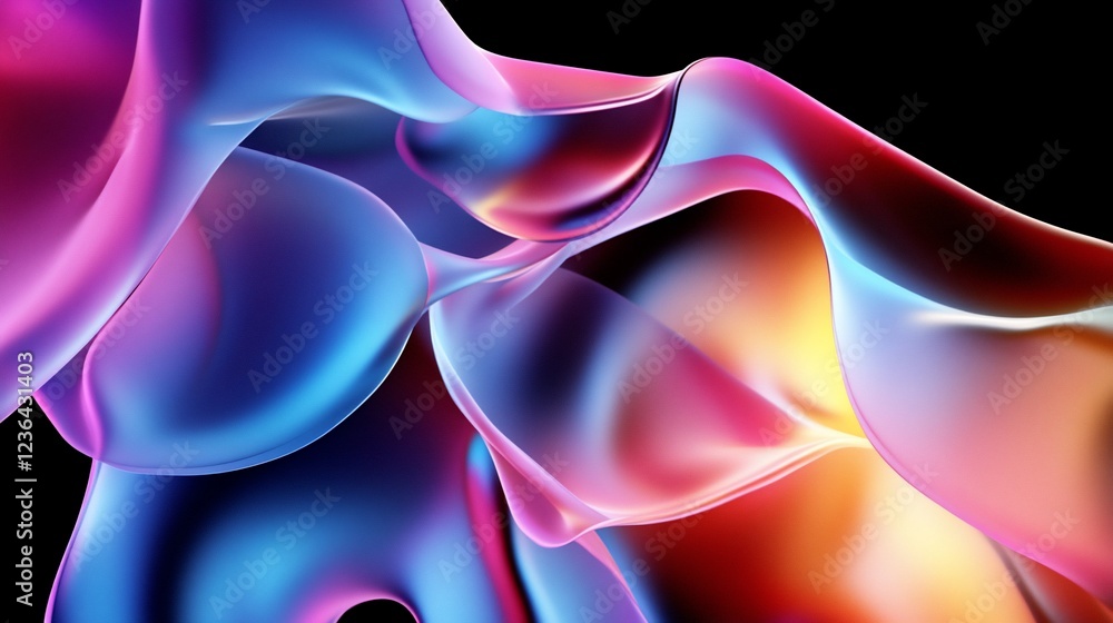 Poster abstract smooth gradient background with flowing shapes in vibrant colors on dark background