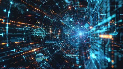 Obraz premium Captivating Digital Vortex Mesmerizing cosmic swirl of futuristic light and energy creating a dynamic abstract and visually striking backdrop for digital art design and technology inspired projects