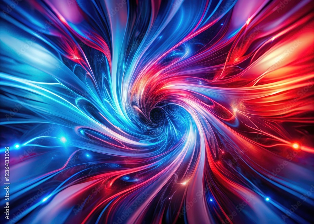 Poster abstract background featuring a dynamic swirl of red and blue neon lights.