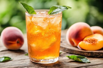 Fototapeta premium Iced Peach Tea Refreshing Summer Drink