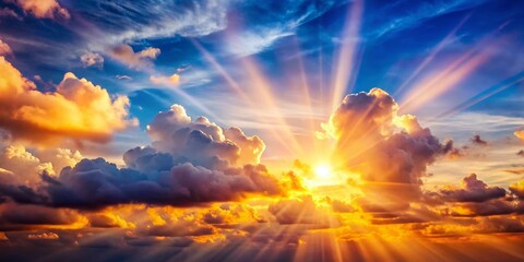 Obraz premium Sky with Fluffy Clouds and Brilliant Sunbeams