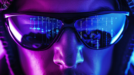 Futuristic cyber landscape with digital algorithms data visualization and high tech user interface  Concept of technology innovation big data analytics and intelligence