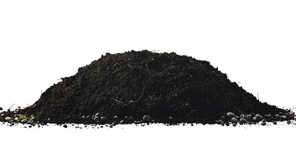 Pile of Dark Soil with Stones Isolated on White