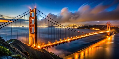 Fototapeta premium Smoke over Golden Gate Bridge at Night