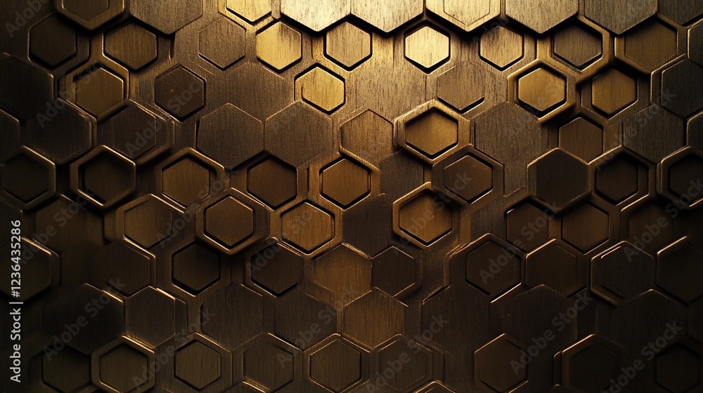 Poster abstract golden textured background with repetitive hexagonal shapes creating a modern geometric des