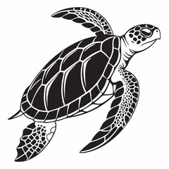 Sea Turtle vector silhouette black design white background