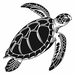 Sea Turtle vector silhouette black design white background