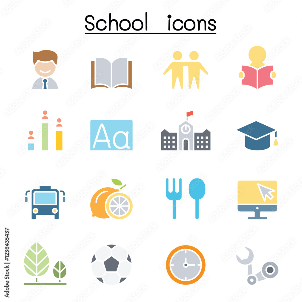 Sticker School & Education icon set in thin line style