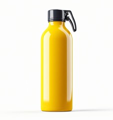 Yellow sports water bottle mockup, front view, white background 