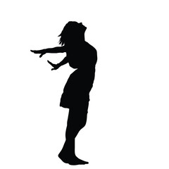 Silhouette of a person in dynamic pose, arms outstretched, head tilted back.