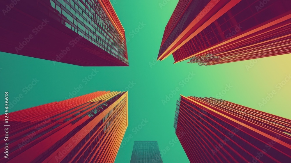 Poster abstract view of skyscrapers with colorful tones and unique angles
