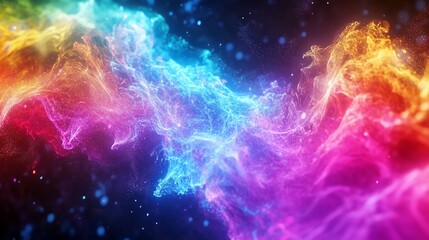 Naklejka premium Vibrant Abstract Digital Art with Swirling Nebulous Lines and Colorful Gradients