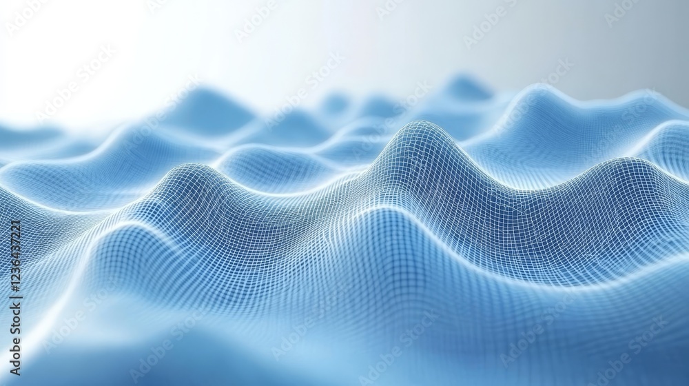 Poster abstract tech background, light blue 3d geometric wave pattern, big data cyber network visual.