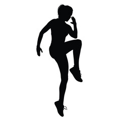 Silhouette of a woman performing a dynamic athletic movement.