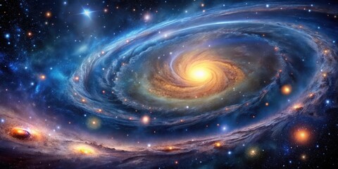 Obraz premium Swirling galaxy background with twinkling stars in deep space, celestial bodies, night sky, celestial bodies