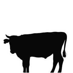 Silhouette of a horned bovine, standing in profile, a classic farm animal illustration.