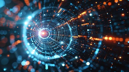 Obraz premium Visualizing the collision and interaction of subatomic particles in a futuristic digital experiment or scientific research laboratory Showcasing the complex patterns energy