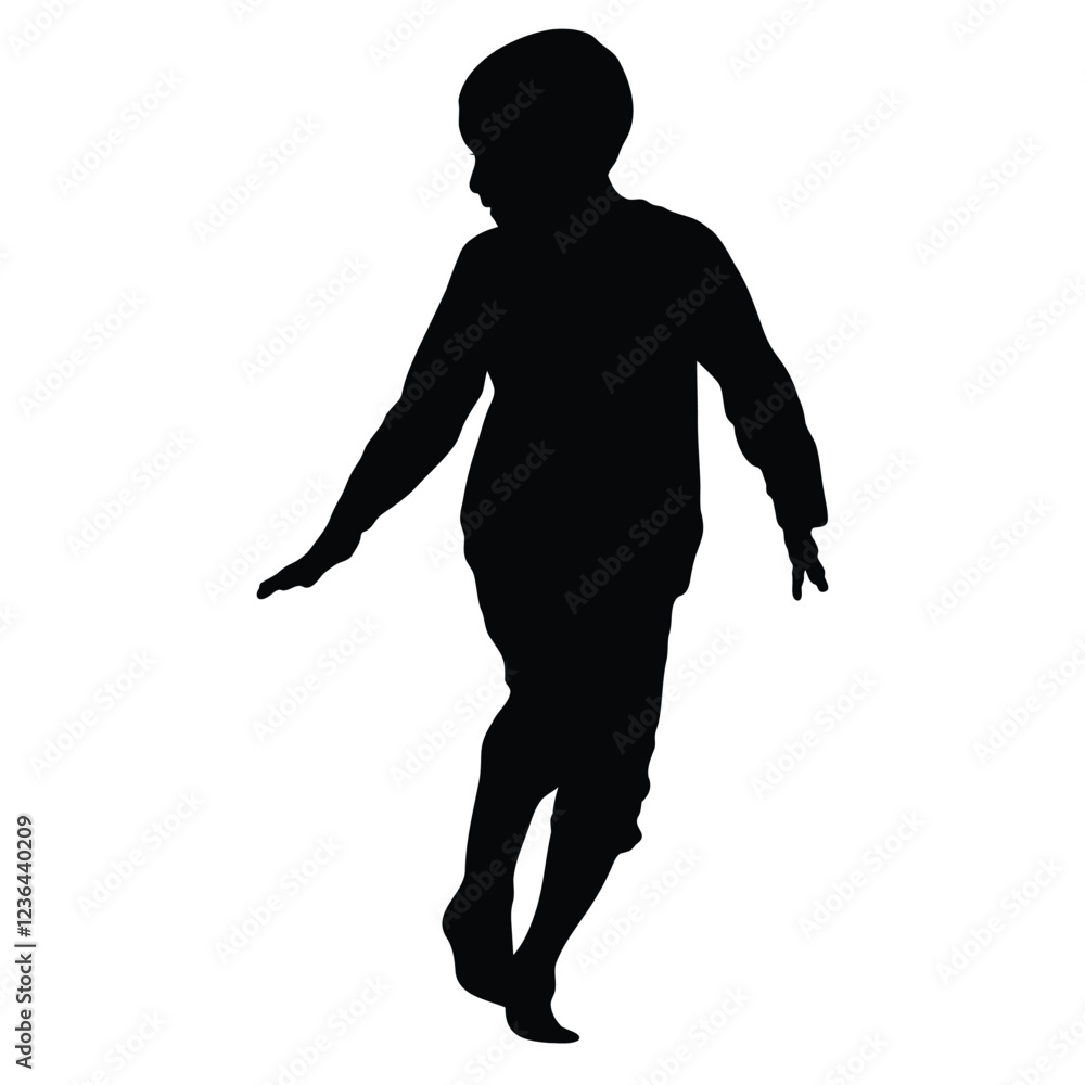 Poster silhouette of a child in motion, captured in a dynamic pose.