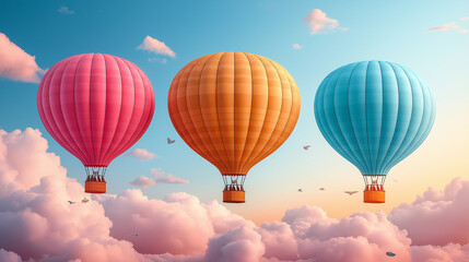 Fototapeta premium beautiful balloons in the sky - childrens illustration, baby card