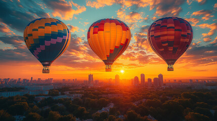 Naklejka premium Urban cityscape with hot air balloon festival.