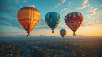 Obraz premium Urban cityscape with hot air balloon festival.