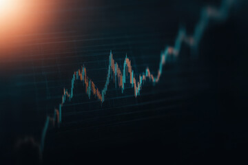 Stock market graph, dark backdrop, copy space