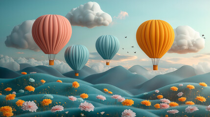 Obraz premium beautiful balloons in the sky - childrens illustration, baby card