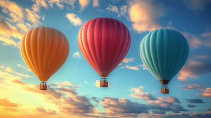 Fototapeta premium Colorful Hot Air Balloons in Flight over blue sky