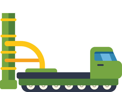Military missile launcher truck parked near missile silo, side view flat illustration - Powered by Adobe