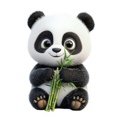 Fototapeta premium Cute Cartoon Panda Holding Bamboo with Happy Expression
