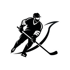 Fototapeta premium A hockey player in action, silhouette style.