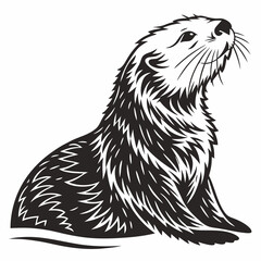 Sea Otter vector silhouette black design white background