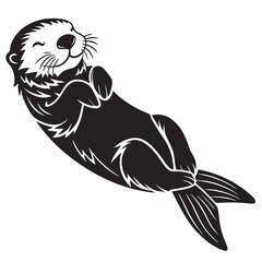 Sea Otter vector silhouette black design white background © MdMajidul