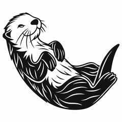 Sea Otter vector silhouette black design white background © MdMajidul
