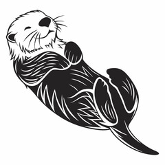 Sea Otter vector silhouette black design white background © MdMajidul