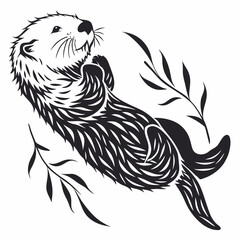 Sea Otter vector silhouette black design white background