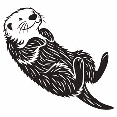 Sea Otter vector silhouette black design white background