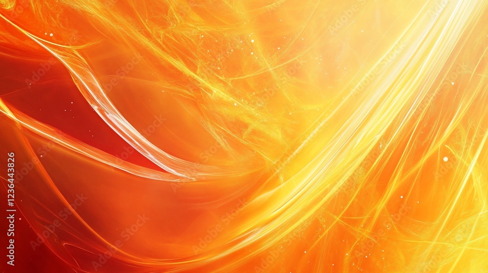 Poster abstract fiery design with fluid lines and bright golden gradients creating a warm glow