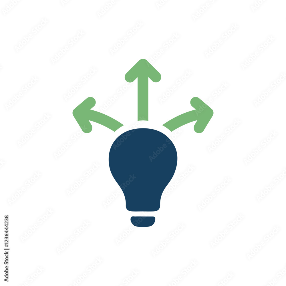 Aufkleber a light bulb featuring arrows pointing in multiple directions, representing the concepts of creativi