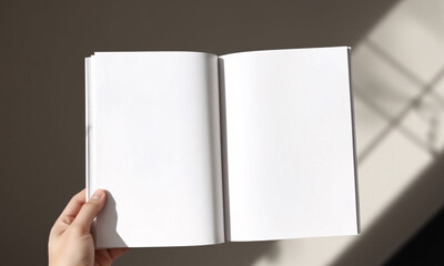 mock-up of a magazine with a blank cover held by a hand