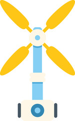 This colorful vector illustration depicts a wind turbine harnessing natural resources to create sustainable energy