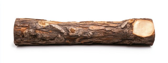Natural wood log with textured bark and cut end, ideal for rustic decor or crafts