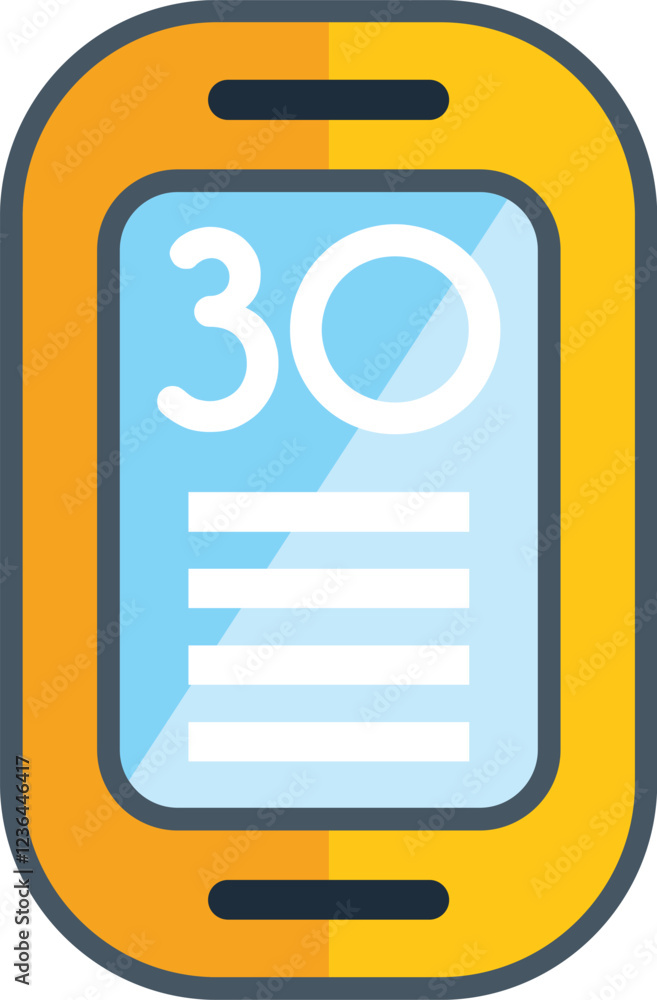 Poster smartphone is showing number thirty on screen with text lines, perhaps indicating unread messages or
