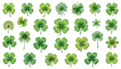 A set of clover flower illustrations on a white background